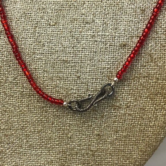 Red Seed Bead Necklace With Earrings - Picture 6 of 6